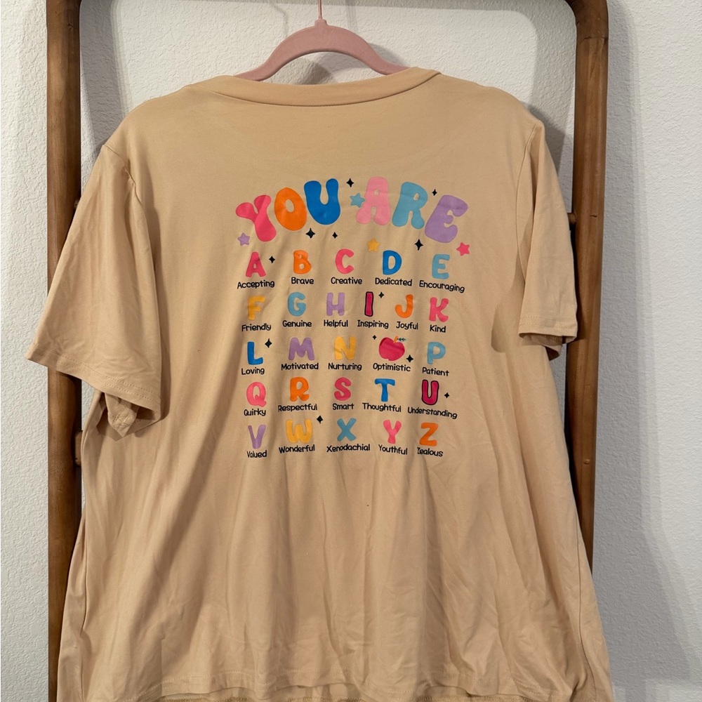 Teacher Tee with Colorful Alphabet Design